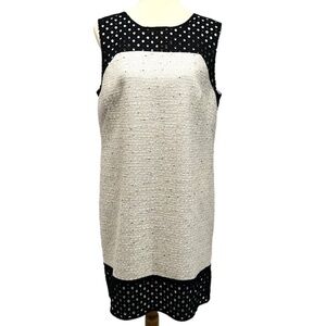 Ann Taylor Tweed Sleeveless Black Trim Casual Shift Dress Women’s 14